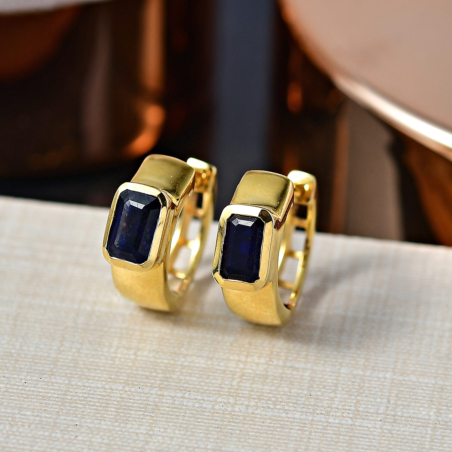 D'Joy Masoala Sapphire Full Hoop Earring in Yellow Gold Plated Sterling Silver 1.87 Ct.