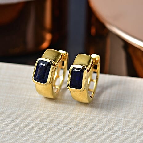 D'Joy Masoala Sapphire Full Hoop Earring in Yellow Gold Plated Sterling Silver 1.87 Ct.