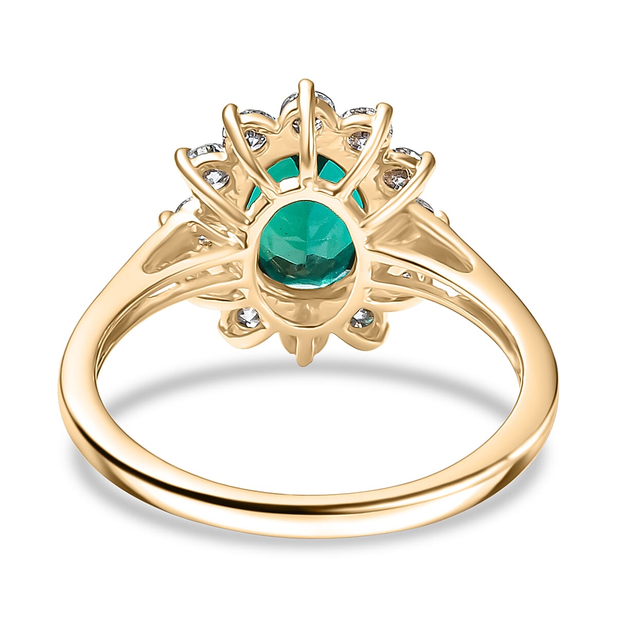 Luxuriant 9K Yellow Gold AAA Lab Grown Emerald & Lab Grown Diamond (VS-EF) Ring 1.72 Ct.