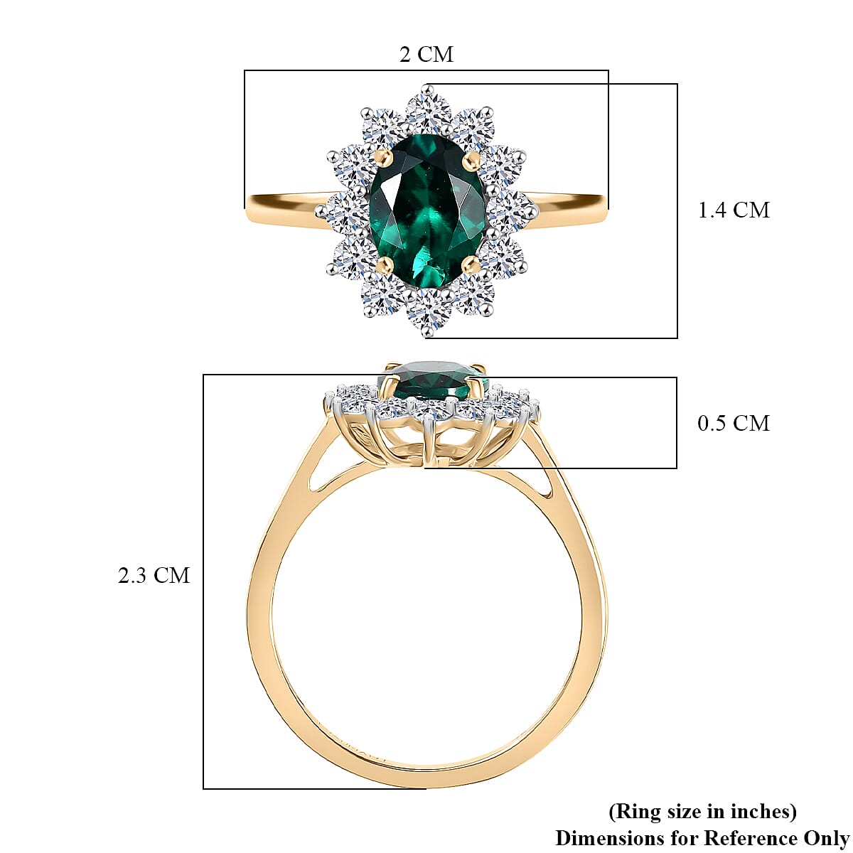 Luxuriant 9K Yellow Gold AAA Lab Grown Emerald & Lab Grown Diamond (VS-EF) Ring 1.72 Ct.