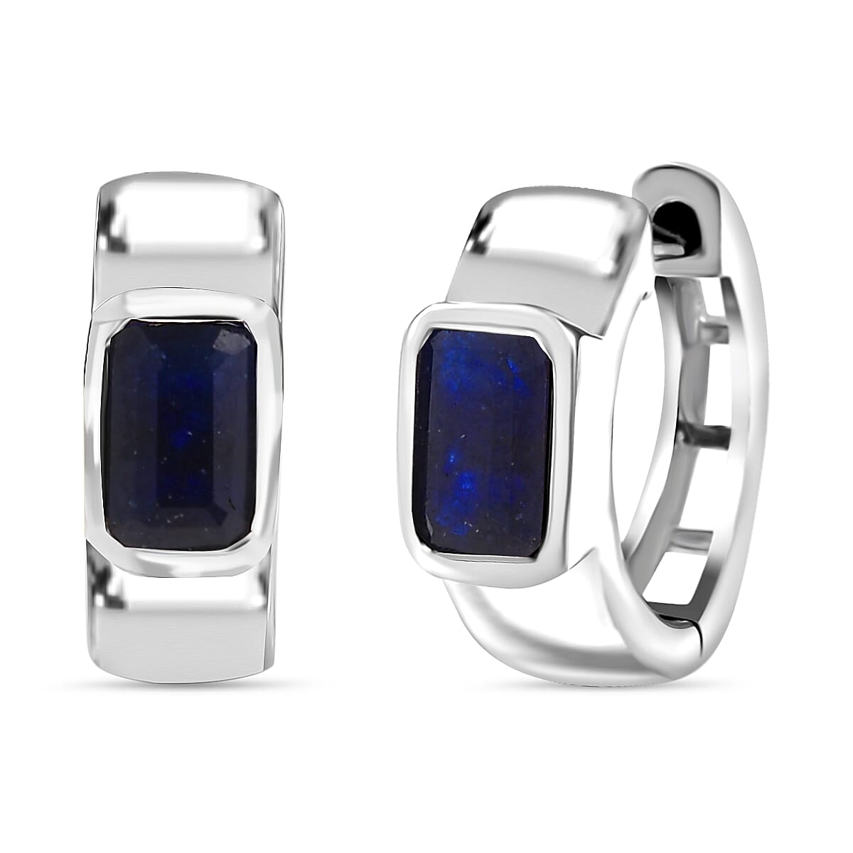 D'Joy Masoala Sapphire Full Hoop Earring in Rhodium Overlay Sterling Silver 1.87 Ct.