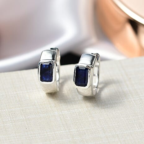 D'Joy Masoala Sapphire Full Hoop Earring in Rhodium Overlay Sterling Silver 1.87 Ct.
