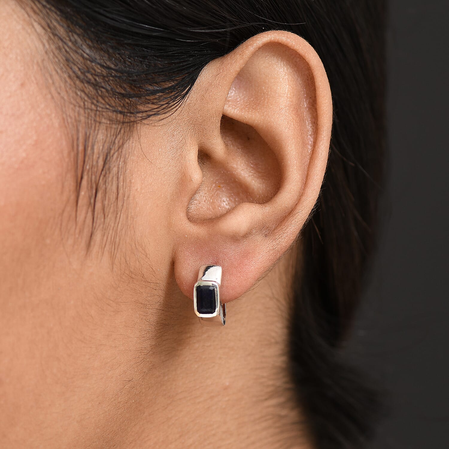 D'Joy Masoala Sapphire Full Hoop Earring in Rhodium Overlay Sterling Silver 1.87 Ct.