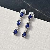 D'Joy Masoala Sapphire & Moissanite Dangling Earring in Rhodium Overlay Sterling Silver 2.16 Ct.