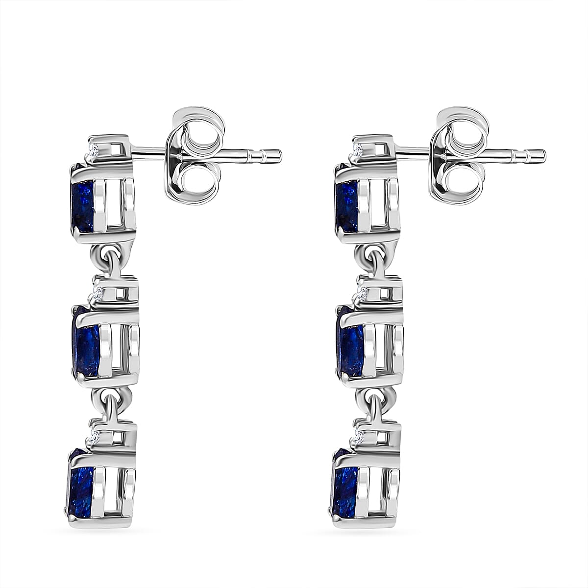 D'Joy Masoala Sapphire & Moissanite Dangling Earring in Rhodium Overlay Sterling Silver 2.16 Ct.