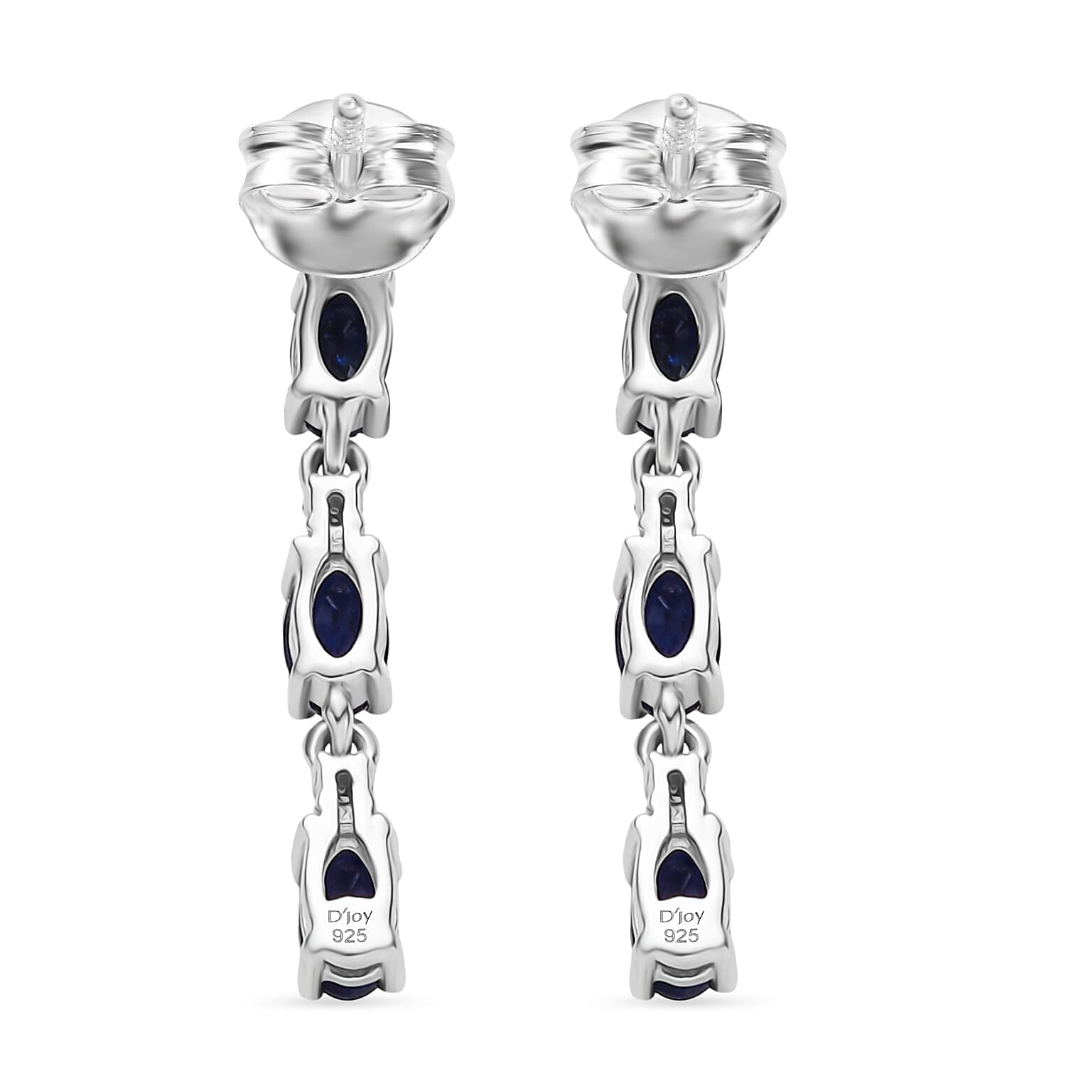 D'Joy Masoala Sapphire & Moissanite Dangling Earring in Rhodium Overlay Sterling Silver 2.16 Ct.