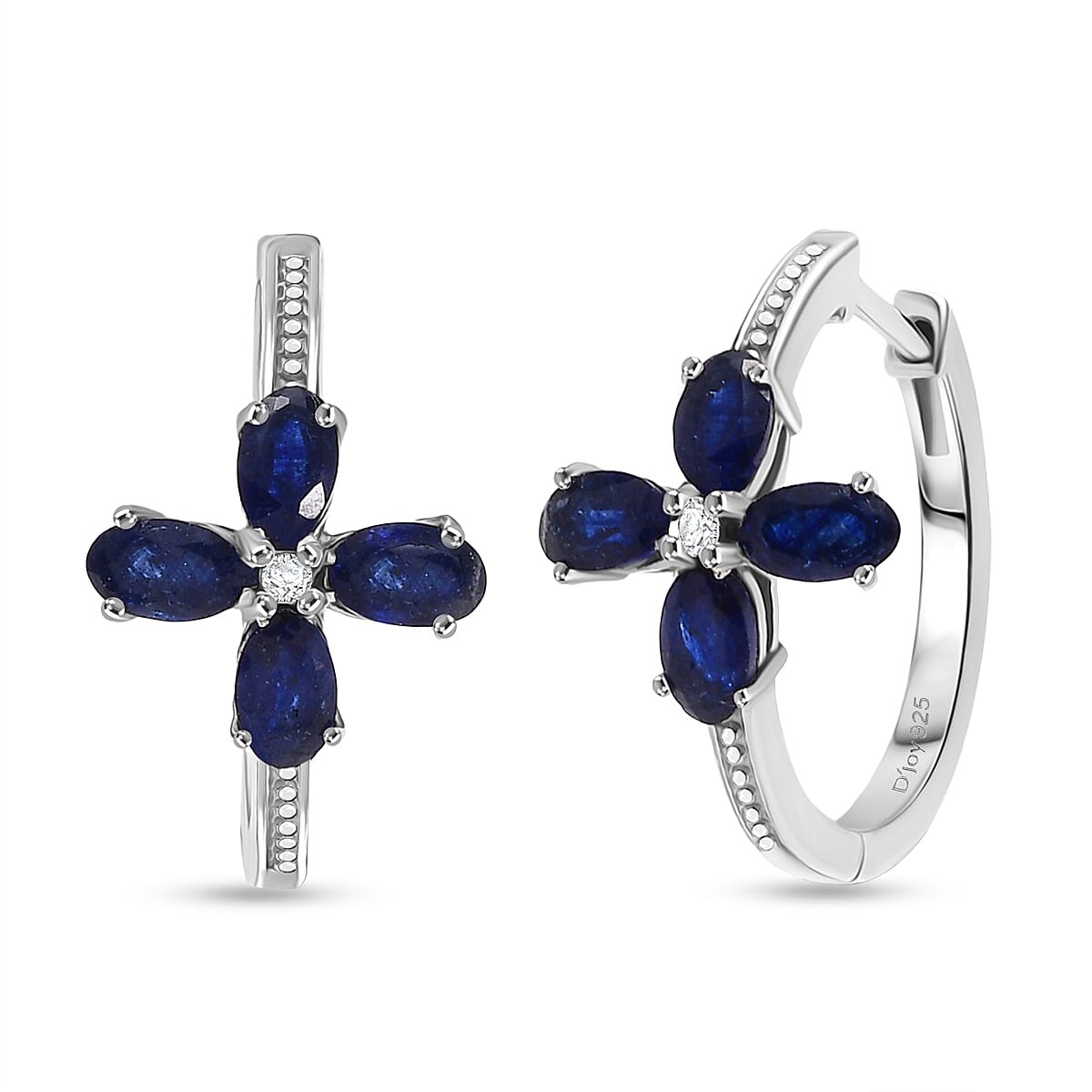 D'Joy Masoala Sapphire & White Zircon Full Hoop Earring in Rhodium Overlay Sterling Silver 3.11 Ct.
