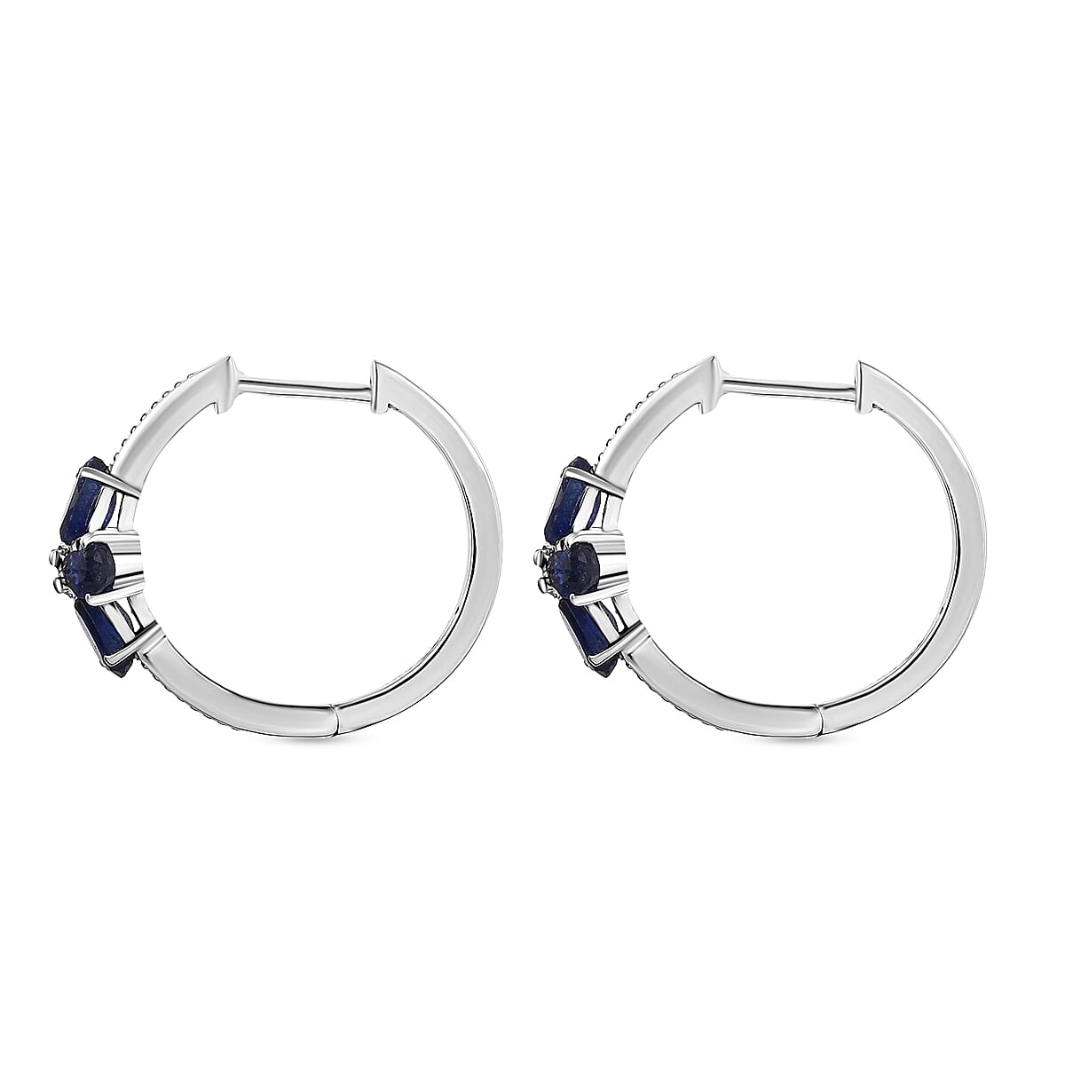 D'Joy Masoala Sapphire & White Zircon Full Hoop Earring in Rhodium Overlay Sterling Silver 3.11 Ct.