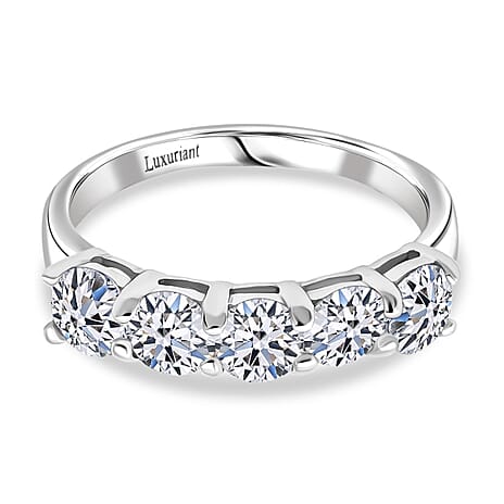 Luxuriant Lab Grown Diamond (SI-GH) 5 Stone Ring in Rhodium Overlay Sterling Silver 2.02 Ct.