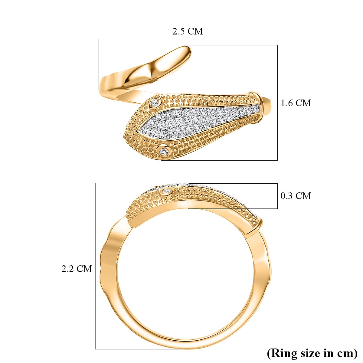 Luxuriant Lab Grown Diamond (SI-GH) Snake Ring in 18K Vermeil Yellow Gold Plated Sterling Silver 0.20 Ct.