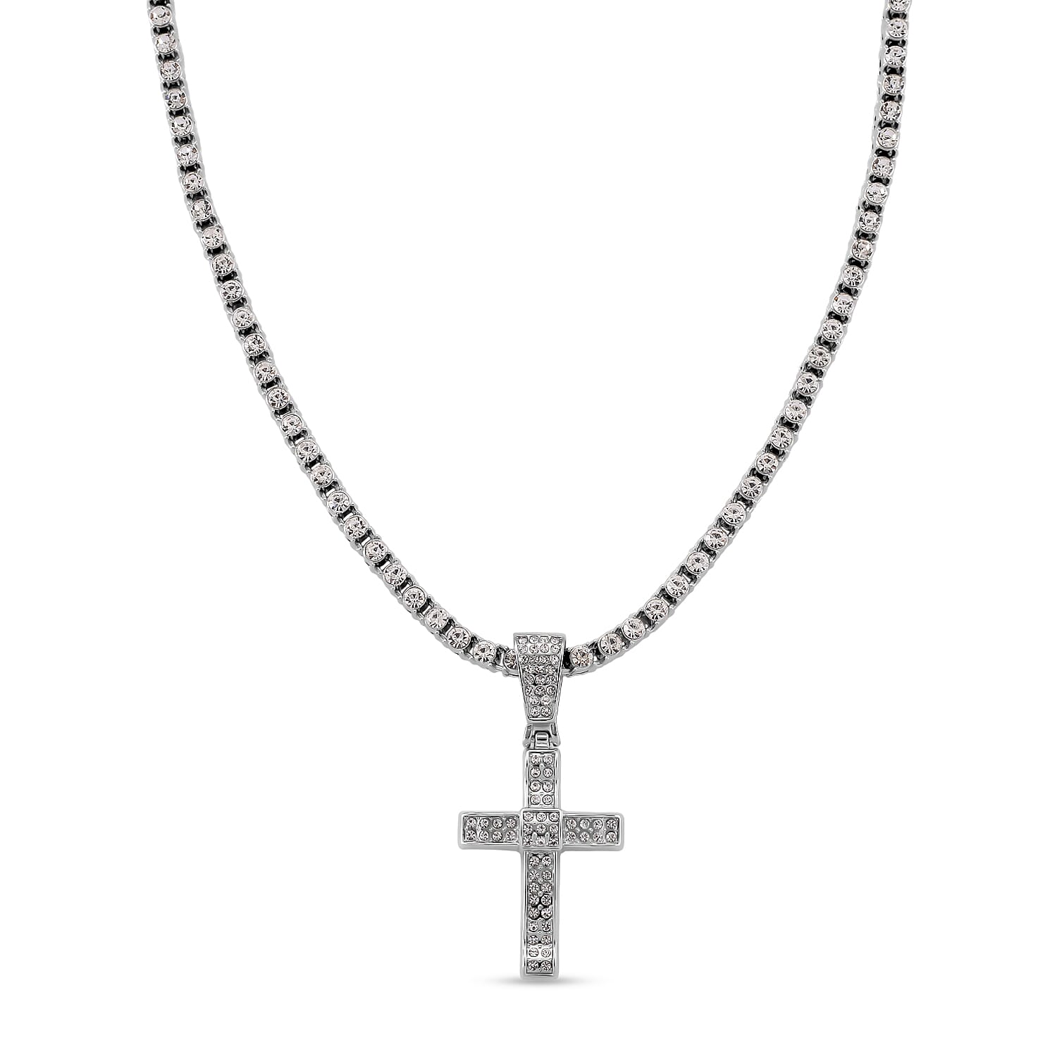 White Cubic Zirconia Cross Pendant with Chain (Size - 20) 20.00 Ct.