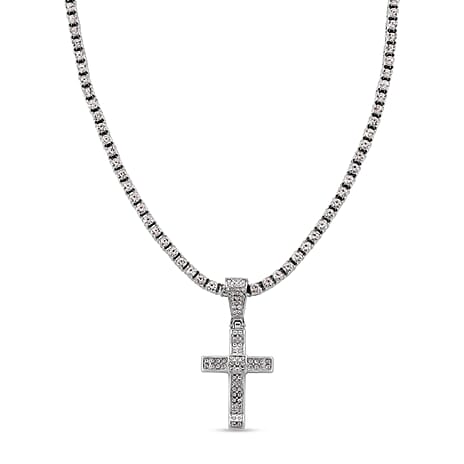 White Cubic Zirconia Cross Pendant with Chain (Size - 20) 20.00 Ct.