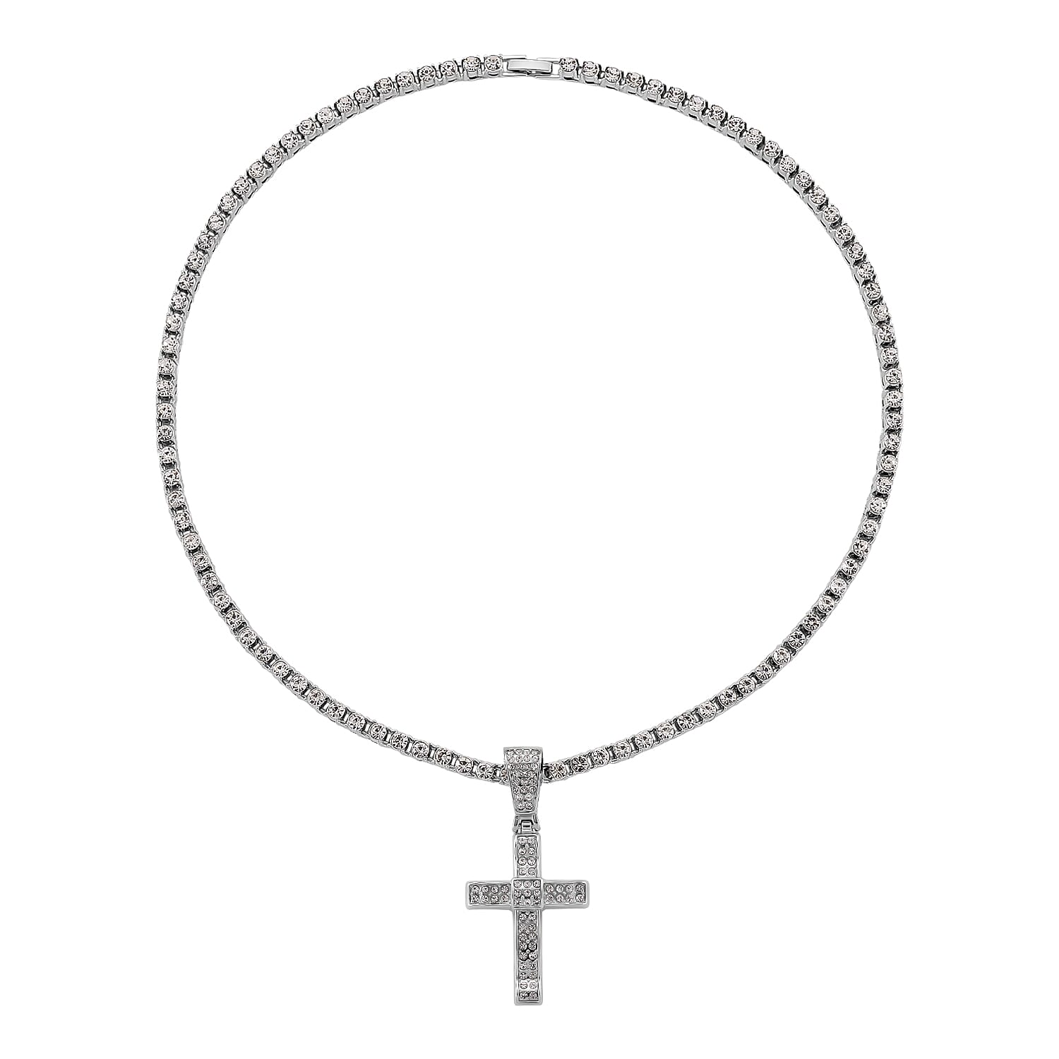 White Cubic Zirconia Cross Pendant with Chain (Size - 20) 20.00 Ct.