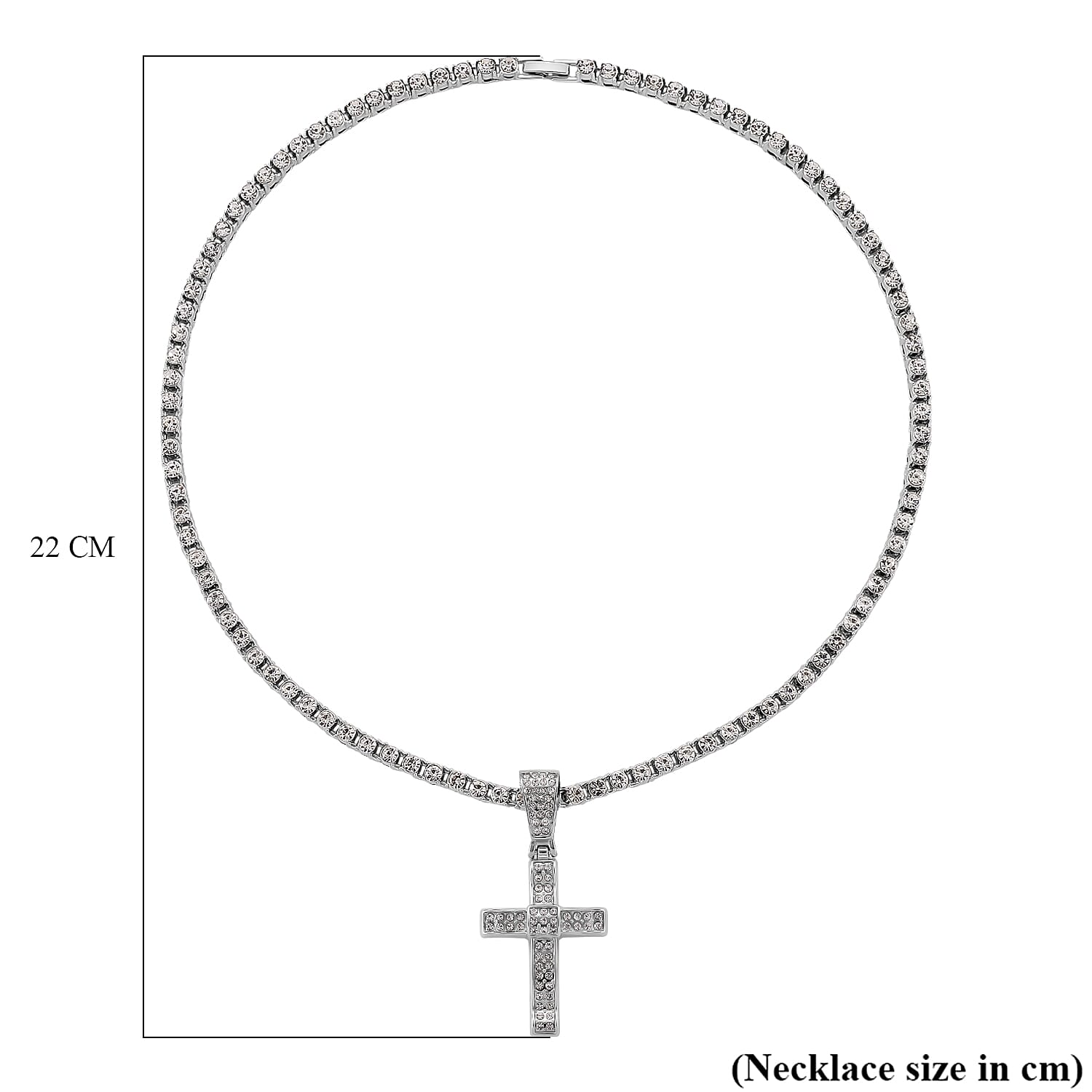 White Cubic Zirconia Cross Pendant with Chain (Size - 20) 20.00 Ct.