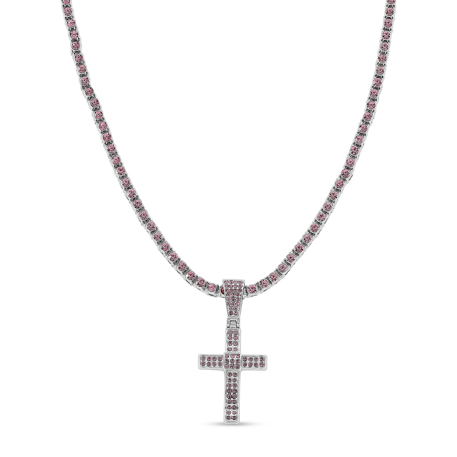Pink Cubic Zirconia Cross Pendant with Chain (Size - 20) 20.00 Ct.