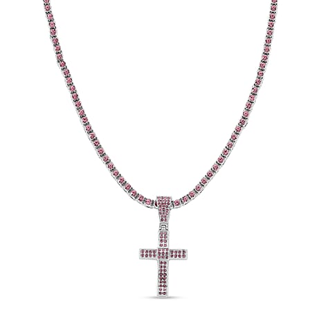 Pink Cubic Zirconia Cross Pendant with Chain (Size - 20) 20.00 Ct.