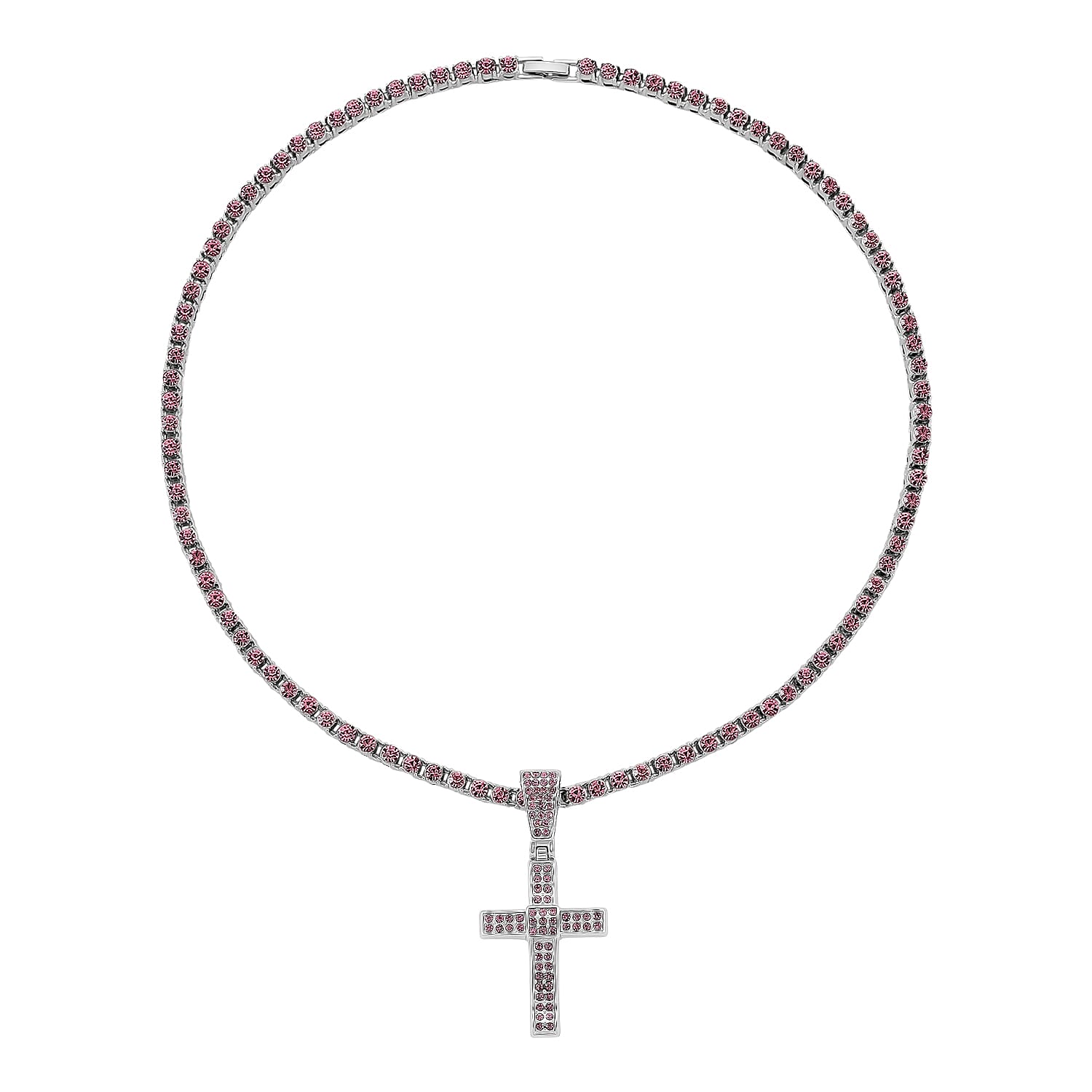 Pink Cubic Zirconia Cross Pendant with Chain (Size - 20) 20.00 Ct.