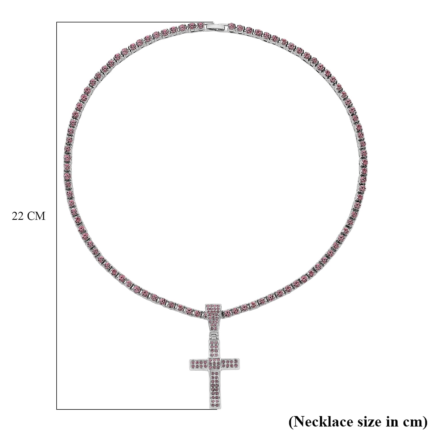 Pink Cubic Zirconia Cross Pendant with Chain (Size - 20) 20.00 Ct.