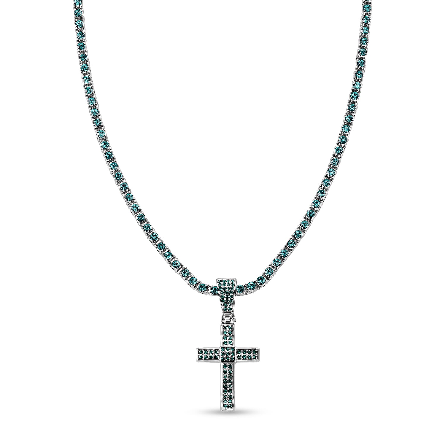 Austrian Green Crystal Cross Pendant with Chain (Size - 20)