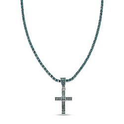 Austrian Green Crystal Cross Pendant with Chain (Size - 20)