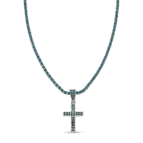 Austrian Green Crystal Cross Pendant with Chain (Size - 20)