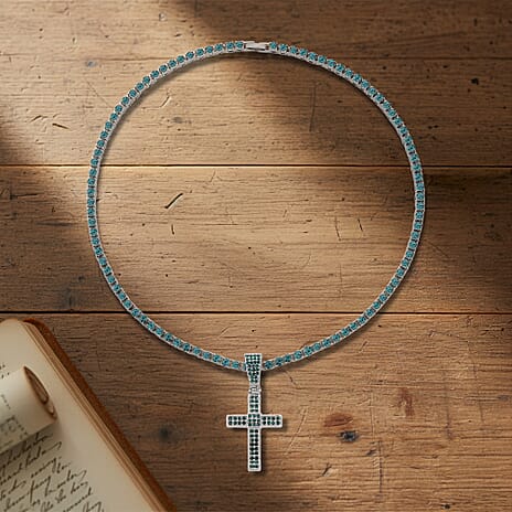 Austrian Green Crystal Cross Pendant with Chain (Size - 20)