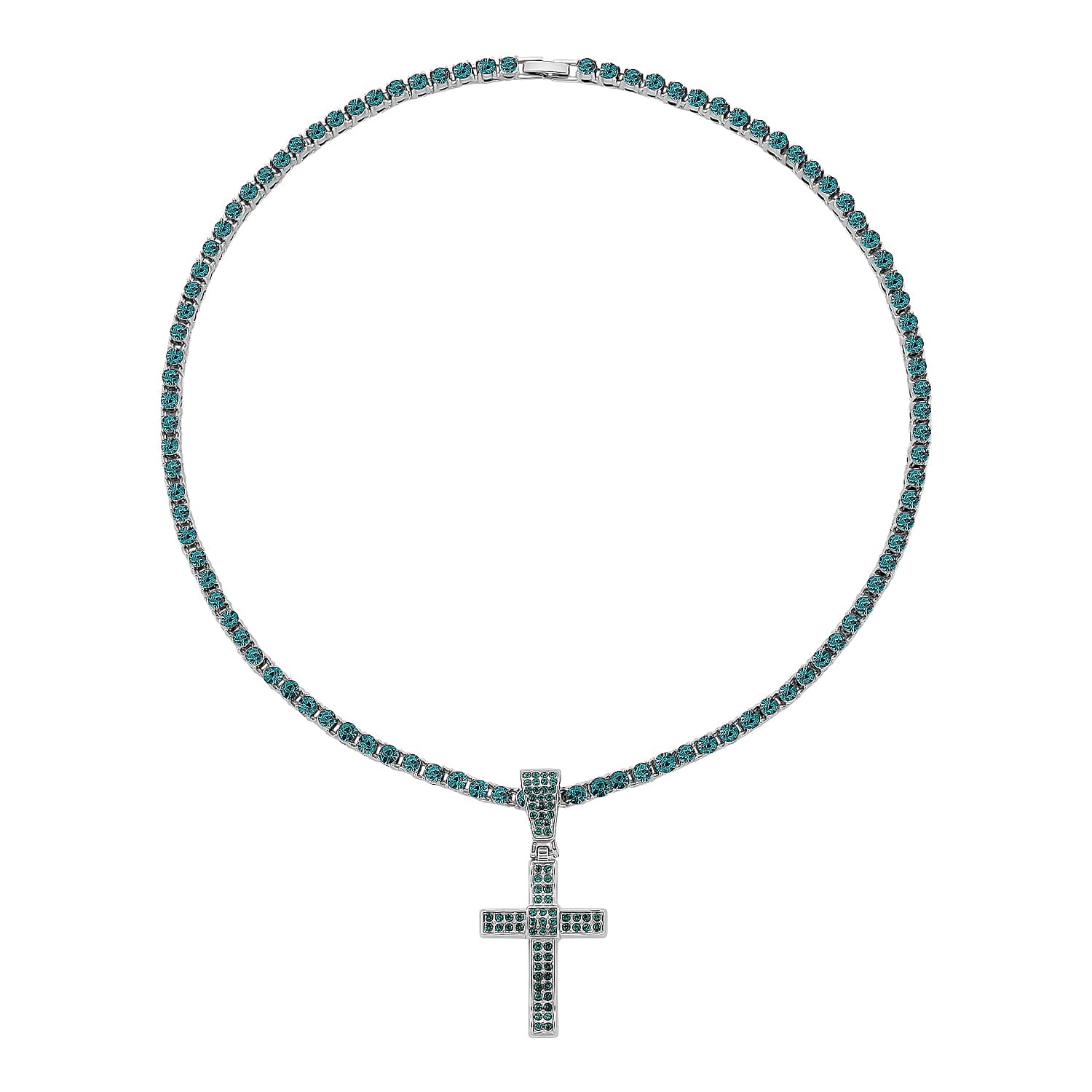 Austrian Green Crystal Cross Pendant with Chain (Size - 20)