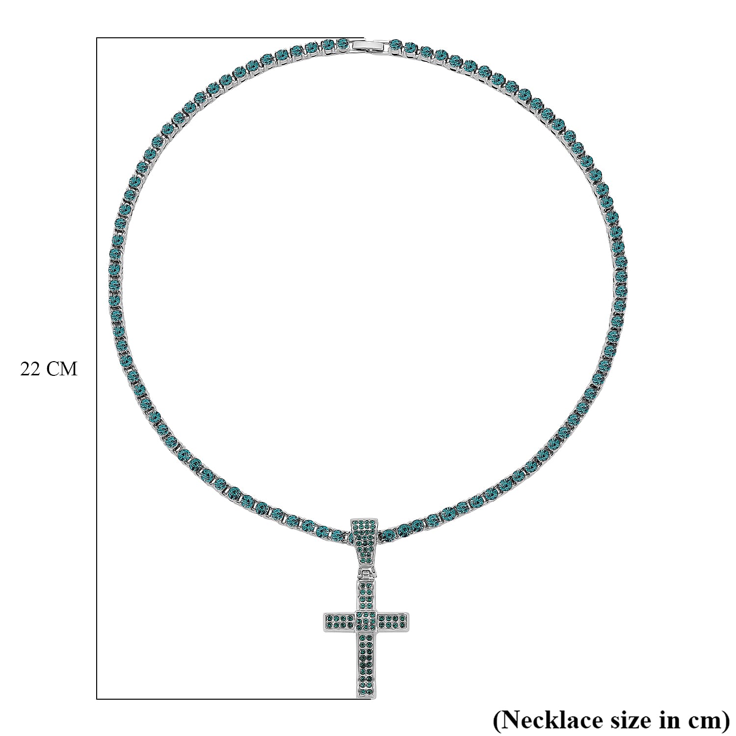 Austrian Green Crystal Cross Pendant with Chain (Size - 20)