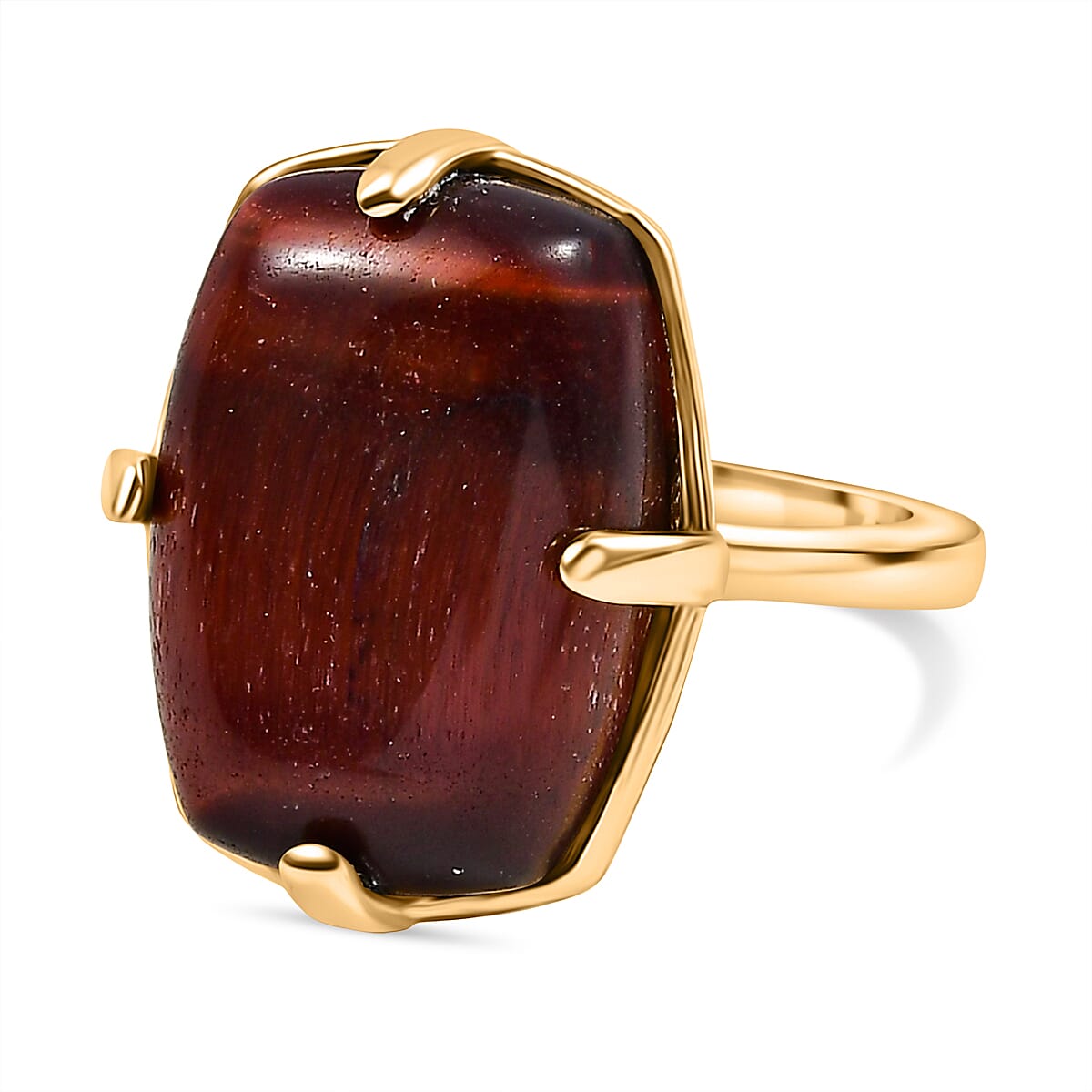 EverTrue Red Tiger Eye Solitaire Ring in Yellow Gold Plated 14.58 Ct.