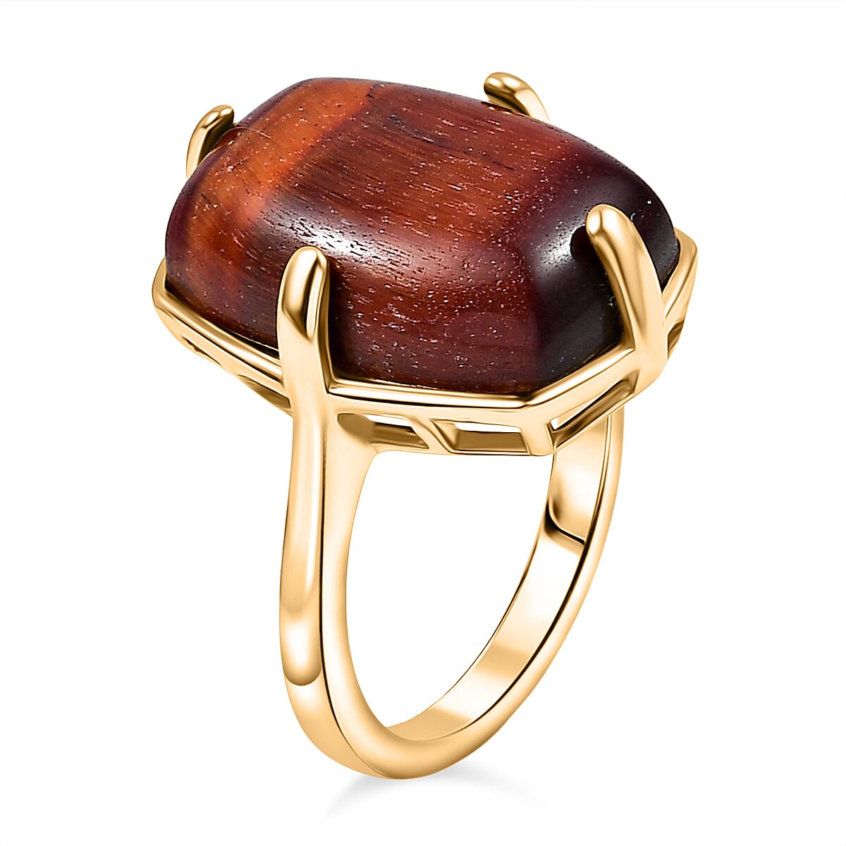 EverTrue Red Tiger Eye Solitaire Ring in Yellow Gold Plated 14.58 Ct.