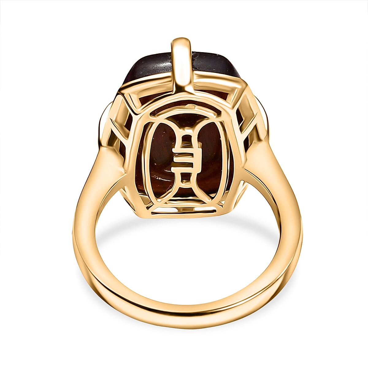 EverTrue Red Tiger Eye Solitaire Ring in Yellow Gold Plated 14.58 Ct.