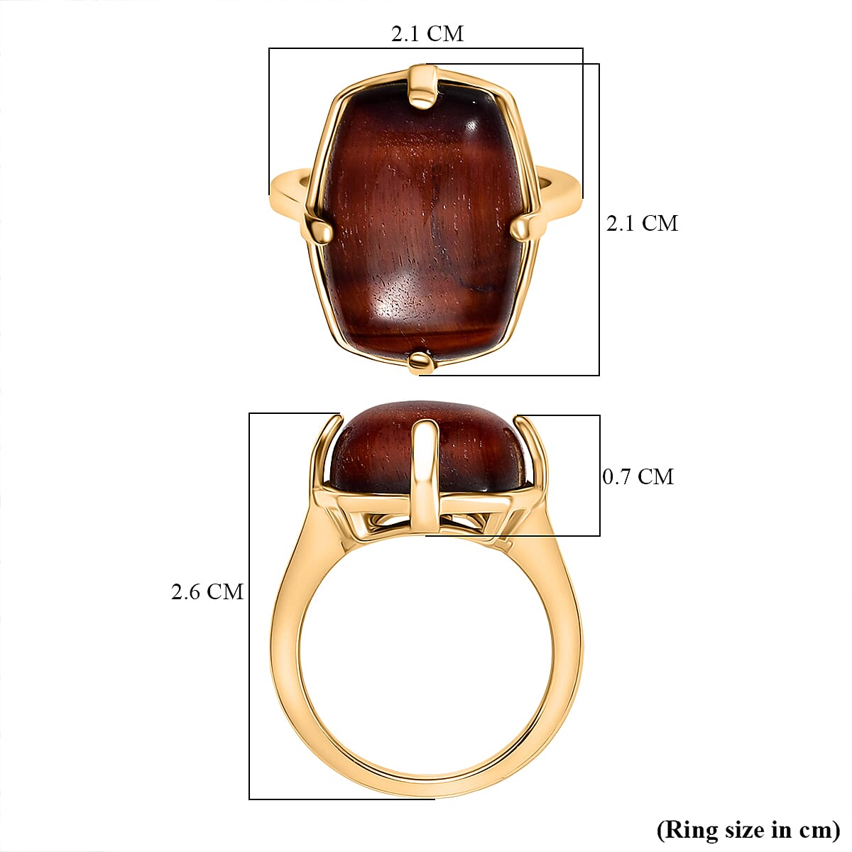 EverTrue Red Tiger Eye Solitaire Ring in Yellow Gold Plated 14.58 Ct.