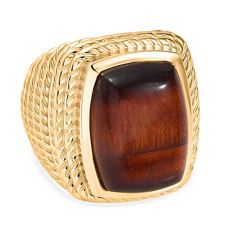 EverTrue Red Tiger Eye Solitaire Ring in Yellow Gold Plated 11.79 Ct.