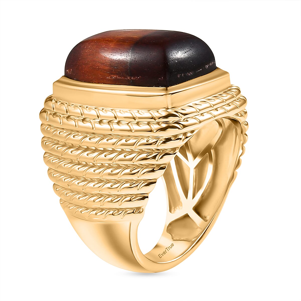 EverTrue Red Tiger Eye Solitaire Ring in Yellow Gold Plated 11.79 Ct.