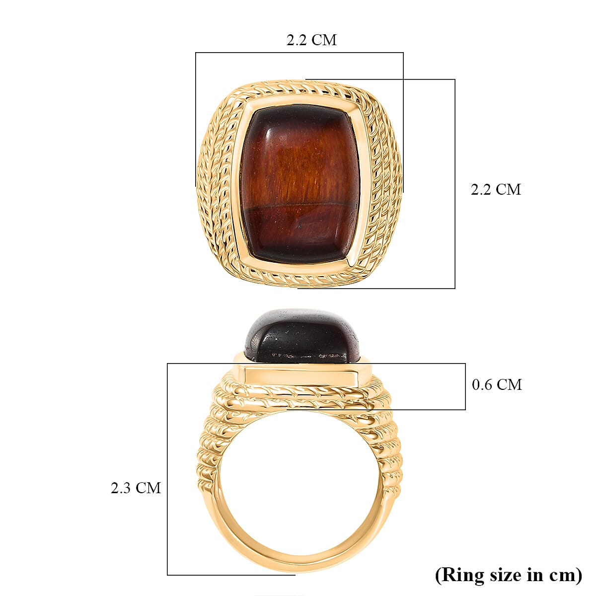 EverTrue Red Tiger Eye Solitaire Ring in Yellow Gold Plated 11.79 Ct.