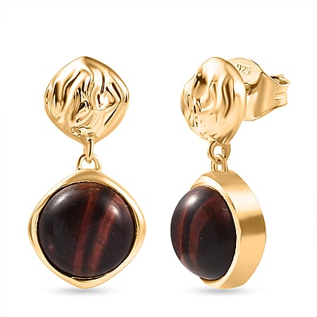 EverTrue Red Tiger Eye Dangling Earring with Push Back in Yellow Gold Plated 5.06 Ct.