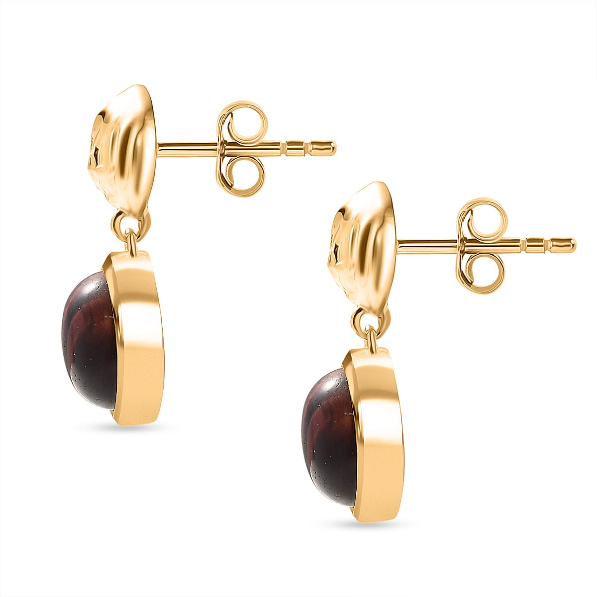EverTrue Red Tiger Eye Dangling Earring with Push Back in Yellow Gold Plated 5.06 Ct.