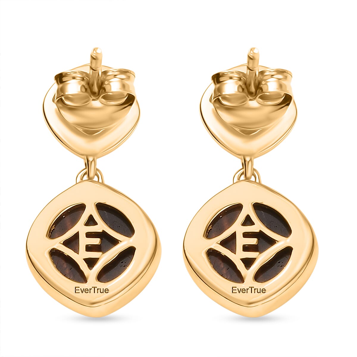 EverTrue Red Tiger Eye Dangling Earring with Push Back in Yellow Gold Plated 5.06 Ct.