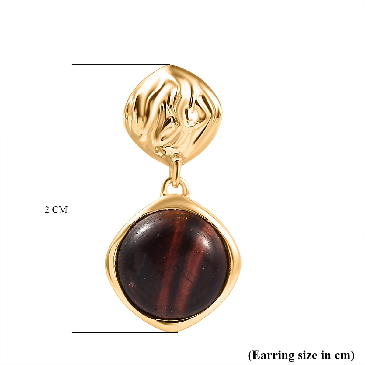EverTrue Red Tiger Eye Dangling Earring with Push Back in Yellow Gold Plated 5.06 Ct.