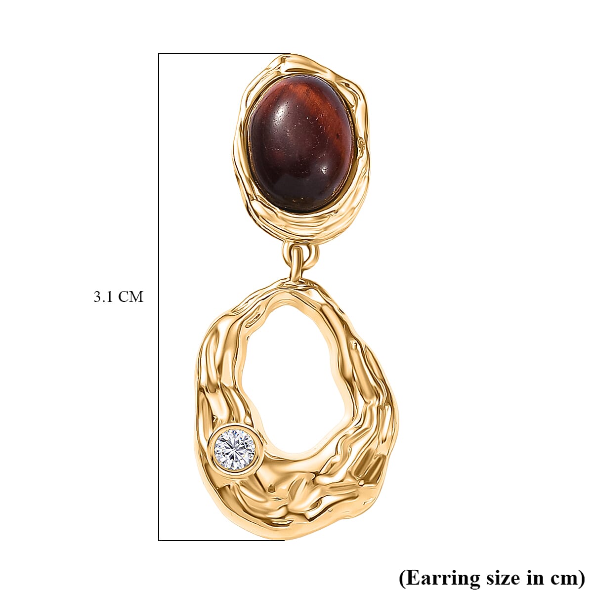 EverTrue Red Tiger Eye & White Zircon Dangling Earring with Push Back in Yellow Gold Plated 4.90 Ct.