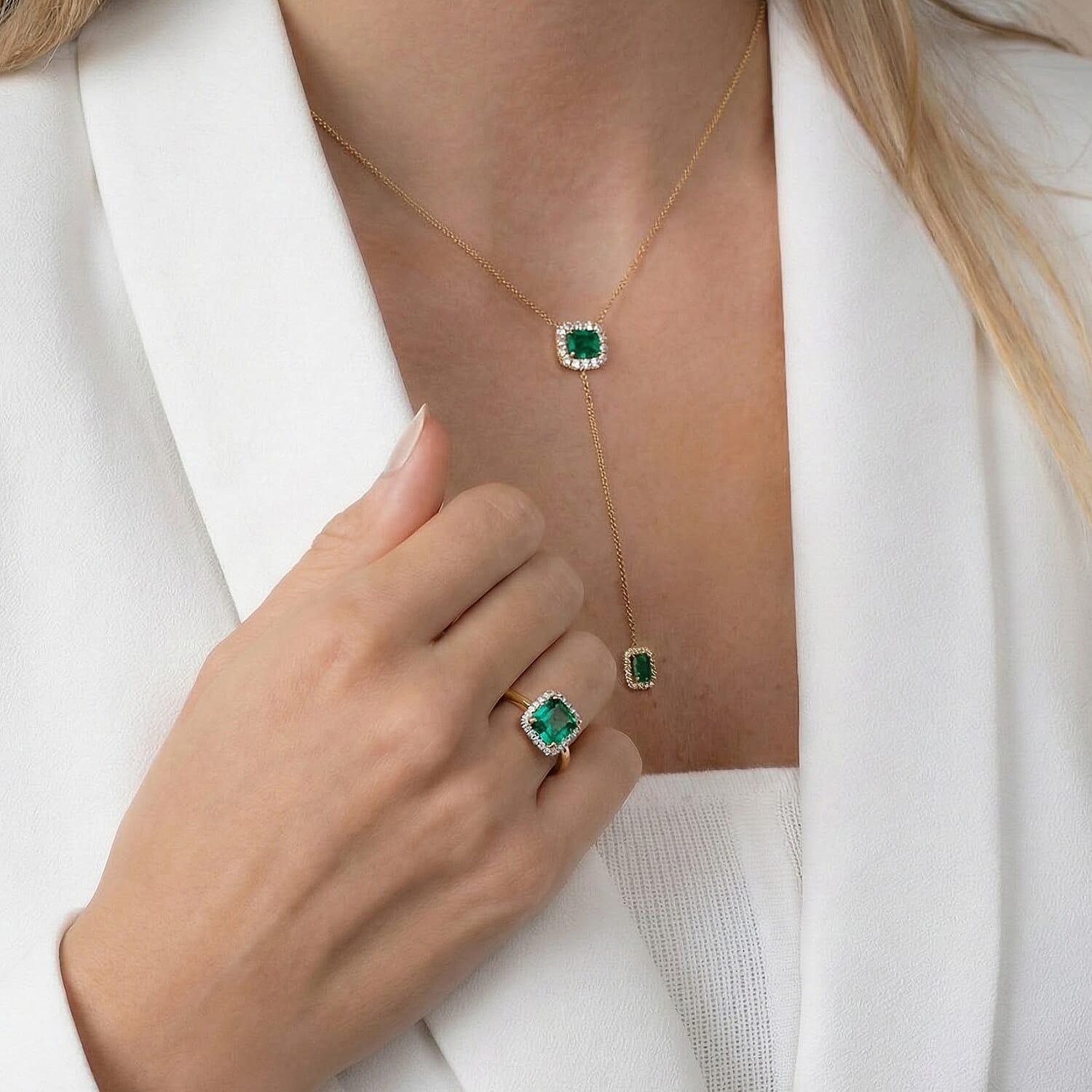 Luxuriant Lab Grown Columbian Emerald & Lab Grown Diamond (SI-GH) Ring in 18K Vermeil Yellow Gold Plated Sterling Silver 1.64 Ct.