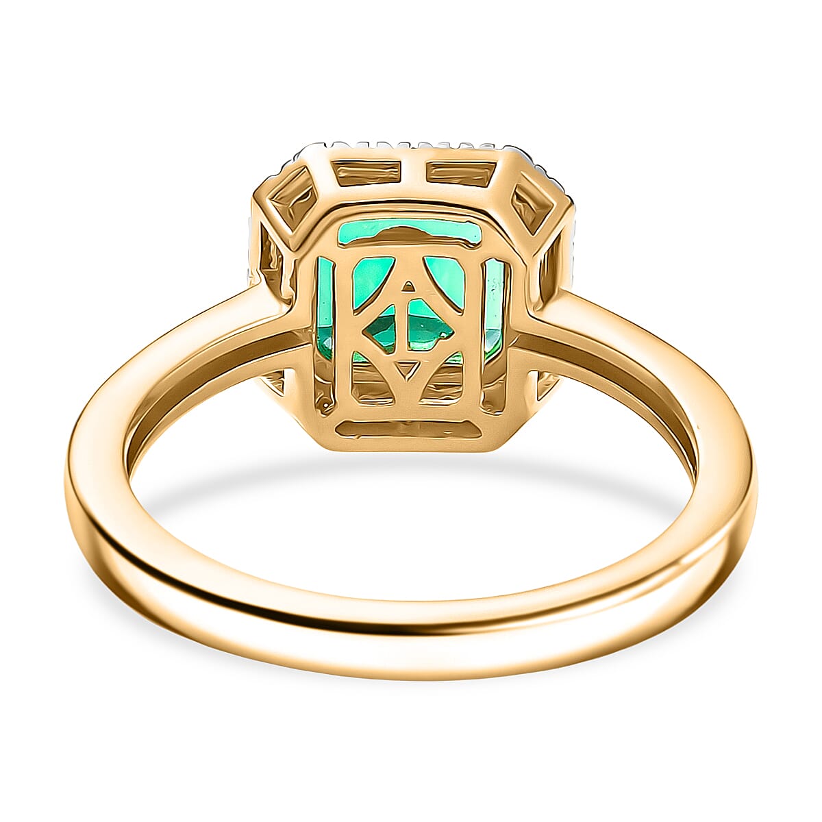 Luxuriant Lab Grown Columbian Emerald & Lab Grown Diamond (SI-GH) Ring in 18K Vermeil Yellow Gold Plated Sterling Silver 1.64 Ct.