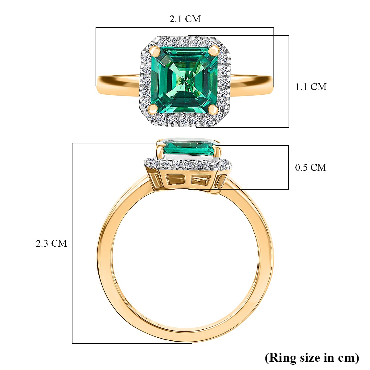 Luxuriant Lab Grown Columbian Emerald & Lab Grown Diamond (SI-GH) Ring in 18K Vermeil Yellow Gold Plated Sterling Silver 1.64 Ct.