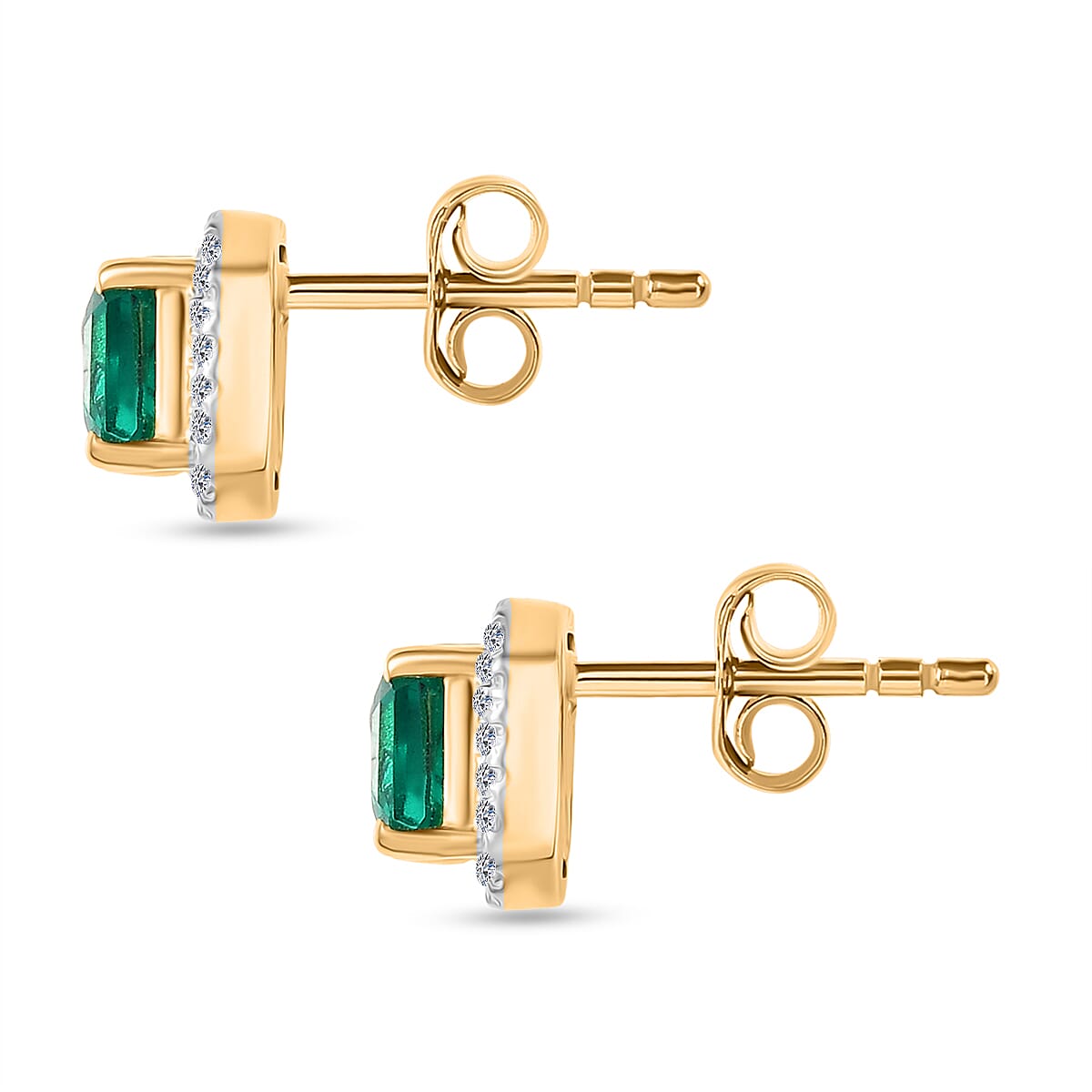 Luxuriant Lab Grown Columbian Emerald & Lab Grown Diamond (SI-GH) Stud Push Post Earring in 18K Vermeil Yellow Gold Plated Sterling Silver 1.37 Ct.