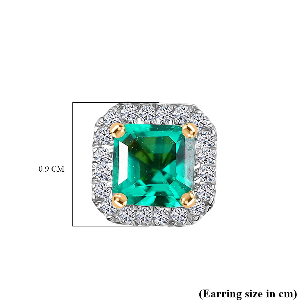 Luxuriant Lab Grown Columbian Emerald & Lab Grown Diamond (SI-GH) Stud Push Post Earring in 18K Vermeil Yellow Gold Plated Sterling Silver 1.37 Ct.