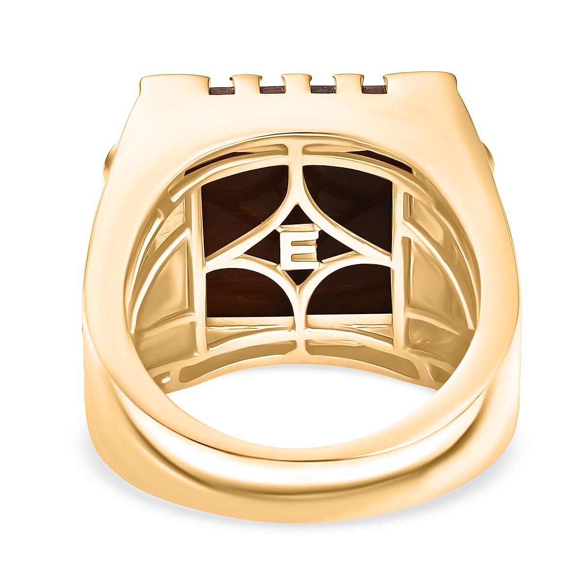 EverTrue Red Tiger Eye & White Zircon Mens Ring in Yellow Gold Plated 11.65 Ct.