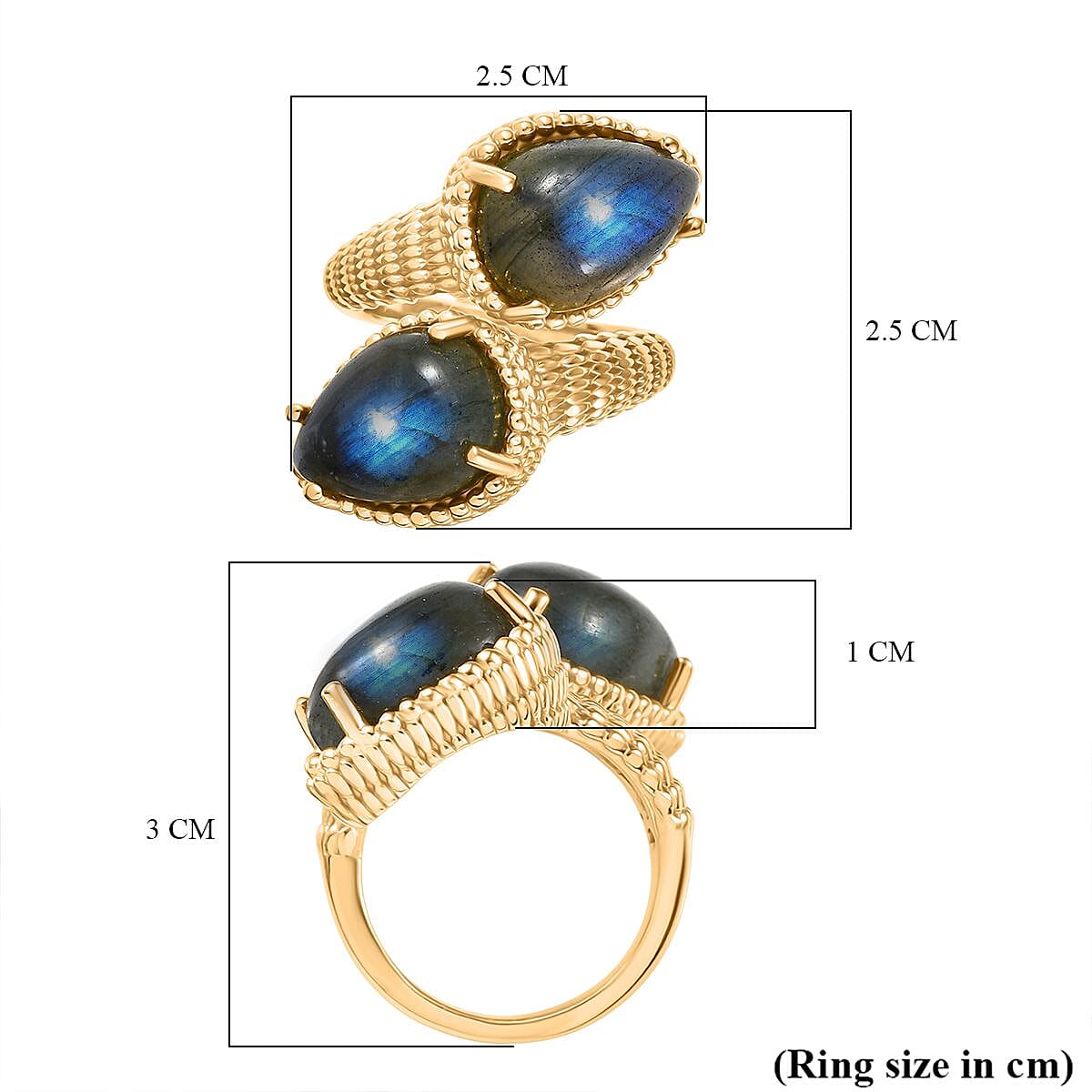 EverTrue Labradorite Bypass Ring in Yellow Gold Plated 10.52 Ct.