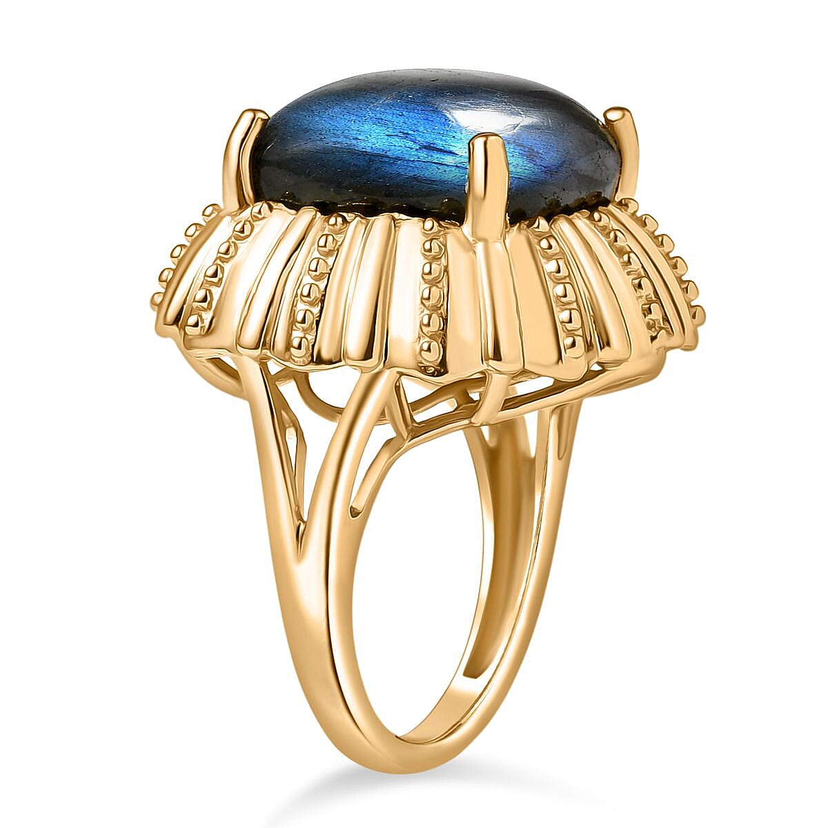 EverTrue Labradorite Solitaire Ring in Yellow Gold Plated 12.06 Ct.