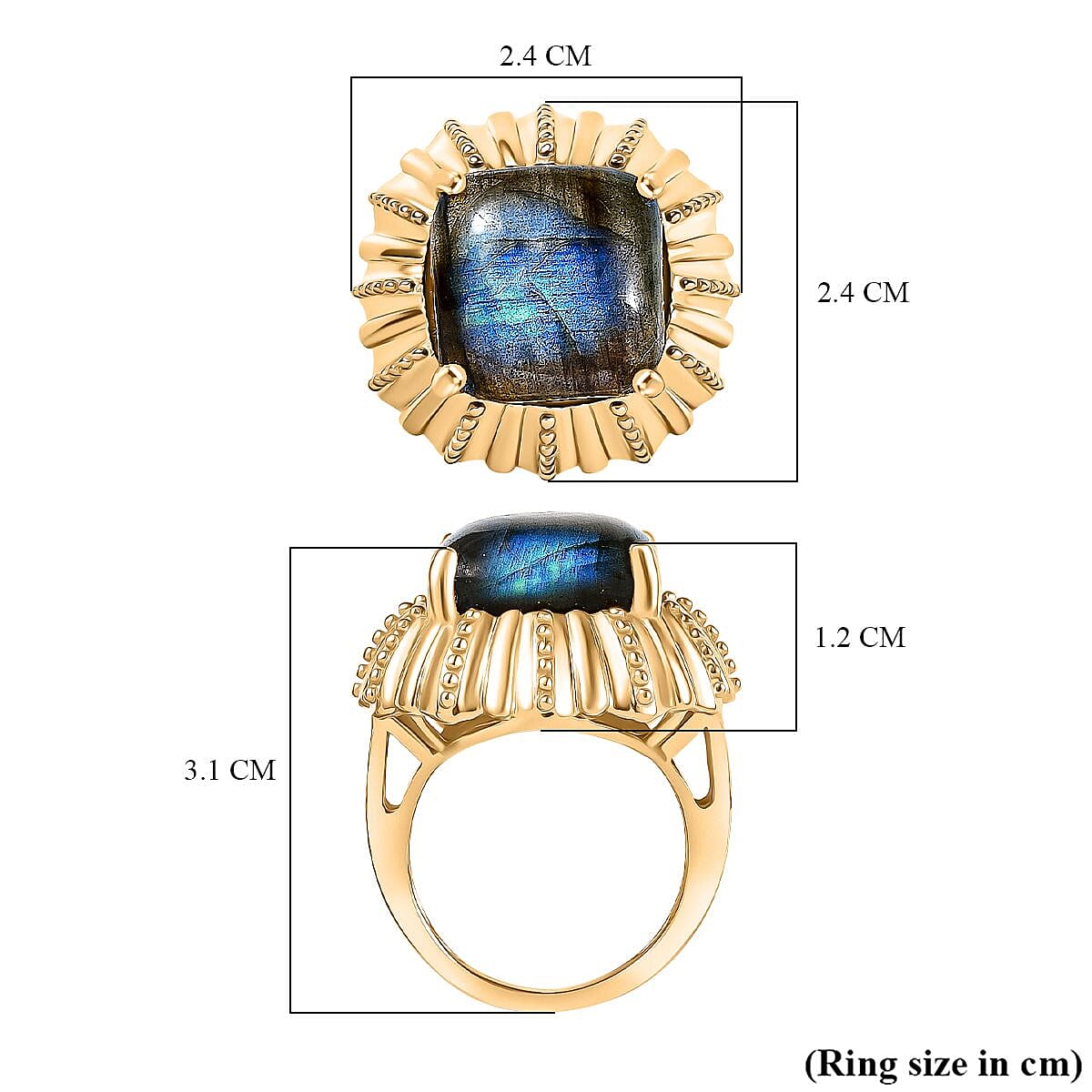 EverTrue Labradorite Solitaire Ring in Yellow Gold Plated 12.06 Ct.