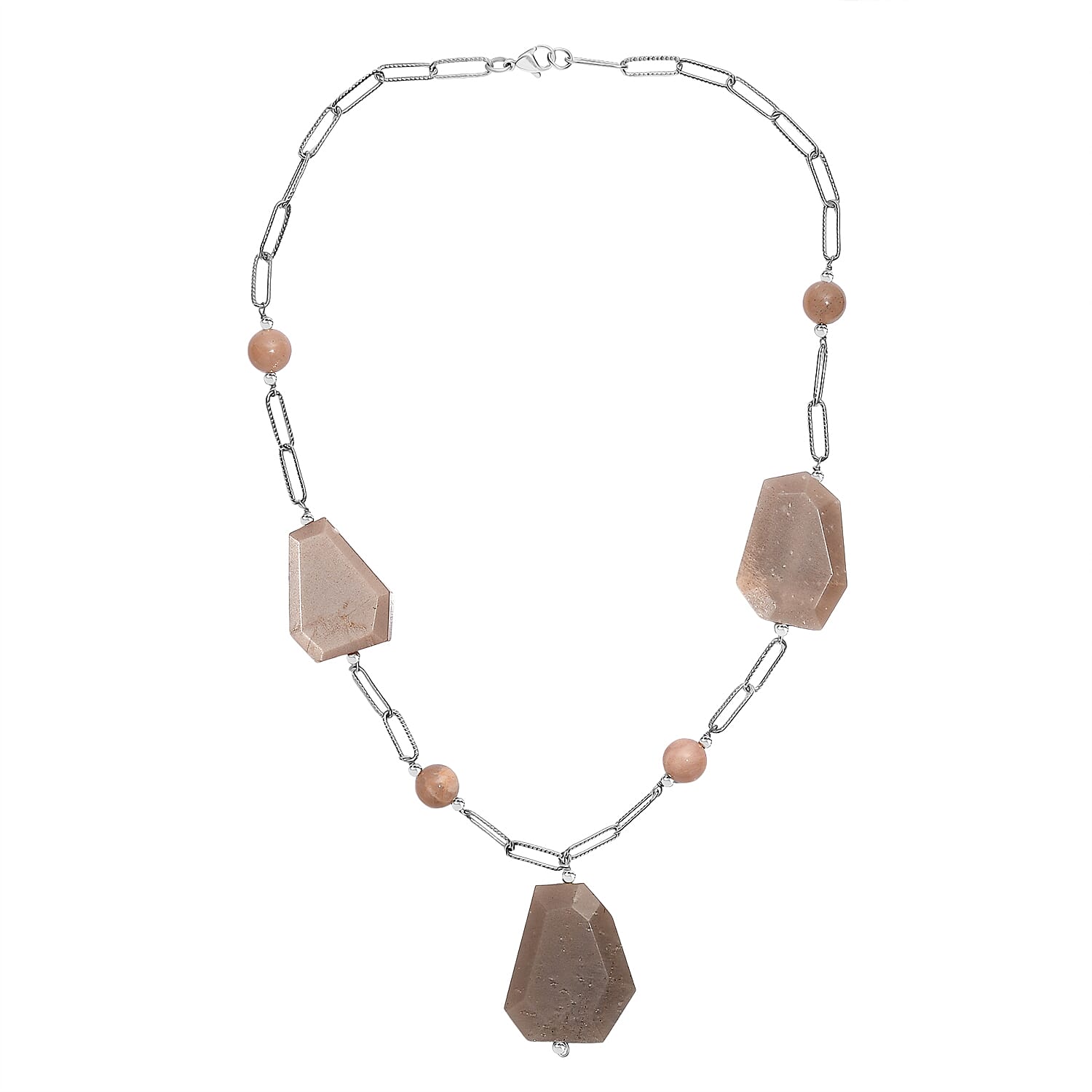 Peach Moonstone Necklace (Size - 20) Silver Tone 240.00 Ct.